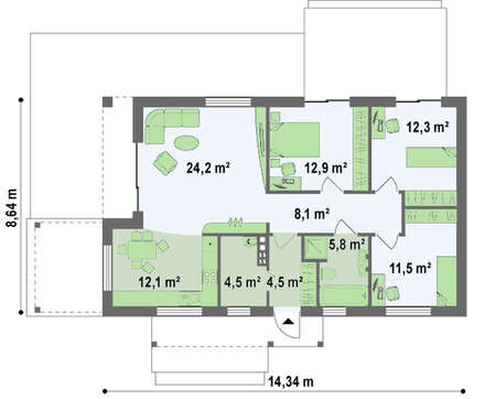 Проект малогабаритного современного одноэтажного дома