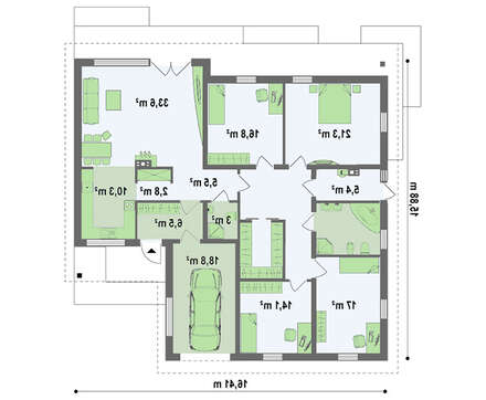 Проект одноэтажного дома с гаражом для 1-го автомобиля