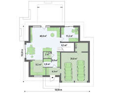 Проект дома с симпатичными окнами и гаражом для двух автомобилей