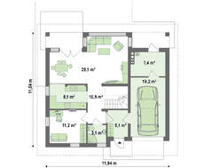 Проект особняка со встроенным гаражом и остекленной гостиной