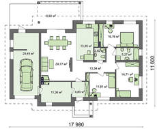 Проект одноэтажного дома с 3 большими спальнями и гаражом