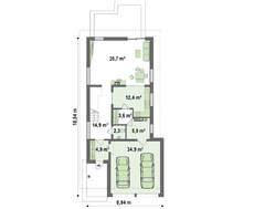 Проект дома для узкого участка с удобной террасой над гаражом