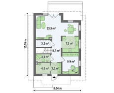 Проект узкого дома с небольшой мансардой в традиционном стиле