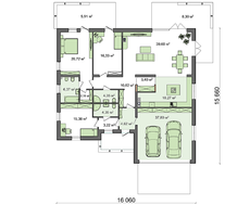 Проект удобного одноэтажного дома с несколькими ванными комнатами