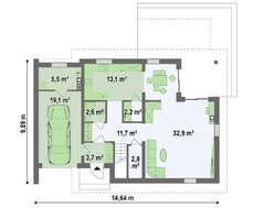 Проект практичного дома с мансардой и гаражом с левой стороны