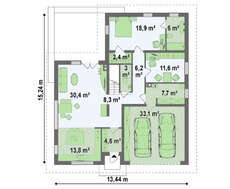 Проект дачного домика с фасадными окнами на мансарде