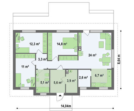 Проект простого яркого одноэтажного дома