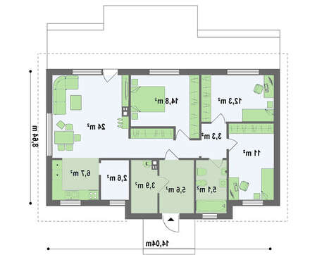 Проект простого яркого одноэтажного дома