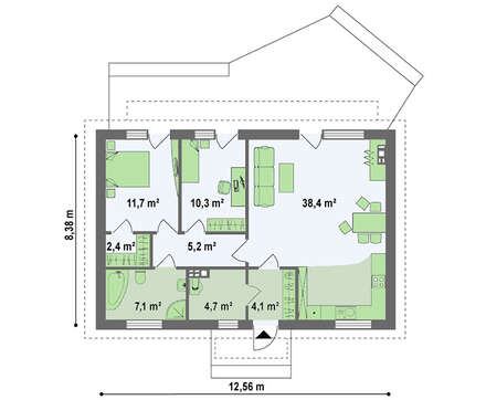Проект одноэтажного недорогого функционального дома