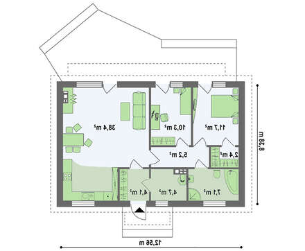 Проект одноэтажного недорогого функционального дома