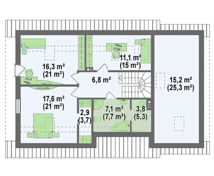 Проект дома с двускатной кровлей и удобным гаражом