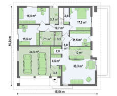 Проект дома с многоскатной крышей и мансардой свободной планировки