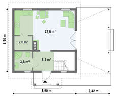 Проект дома с деревянным фасадом и боковой террасой