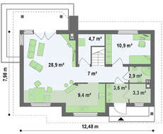 Проект классического коттеджа с комнатой на первом этаже