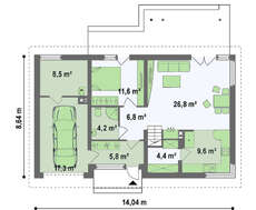 Проект дома с красивой мансардой и встроенным гаражом