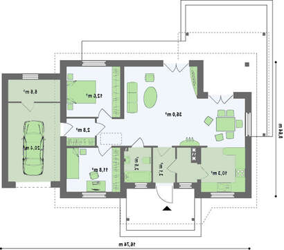 Классический проект компактного дачного коттеджа с крыльцом Классический проект компактного дачного коттеджа с крыльцом