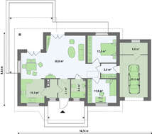 Классический проект компактного дачного коттеджа с крыльцом