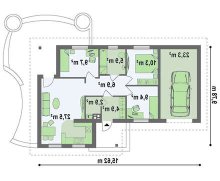 Проект стильного одноэтажного дома с четырехскатной крышей и гаражом