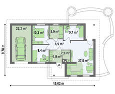Проект стильного одноэтажного дома с четырехскатной крышей и гаражом