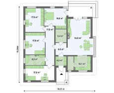 Просторный одноэтажный коттедж с большими окнами