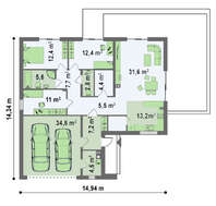 Стильный проект одноэтажного дома с большим гаражом для 2 авто