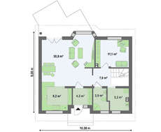 Проект уютного дачного дома с двухскатной кровлей