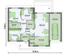 Проект одноэтажного дома в английском стиле с гаражом