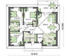 Интересный проект загородного дома с эркером и камином