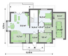 Проект двухэтажного дома с пристроенным гаражом для 1-й машины