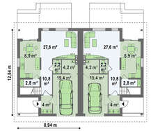 Проект 2-х этажного дома на две семьи с гаражом