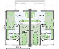 Проект двухэтажного симметричной планировки дома на две семьи