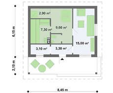 Проект аккуратной бани с террасой и бассейном