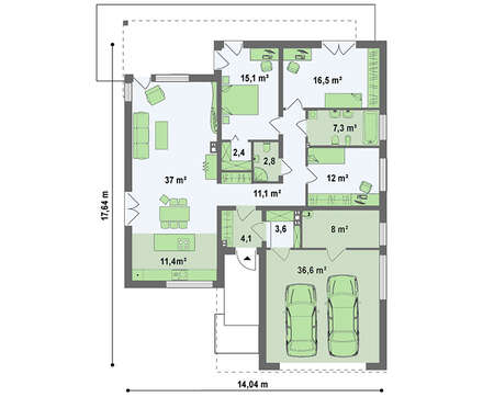 Просторный дом в стиле хай-тек с 2-я спальнями