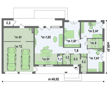 Модерновый одноэтажный дом в стиле хай-тек
