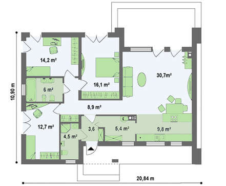 Стильный проект современного одноэтажного дома хай-тек с плоской крышей Стильный проект современного одноэтажного дома хай-тек с плоской крышей