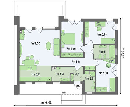 Стильный проект современного одноэтажного дома хай-тек с плоской крышей