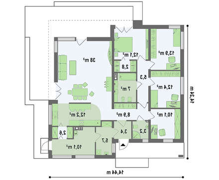 Современный одноэтажный проект дома с плоской кровлей