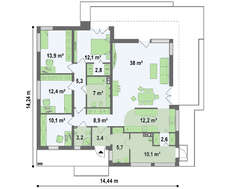Современный одноэтажный проект дома с плоской кровлей
