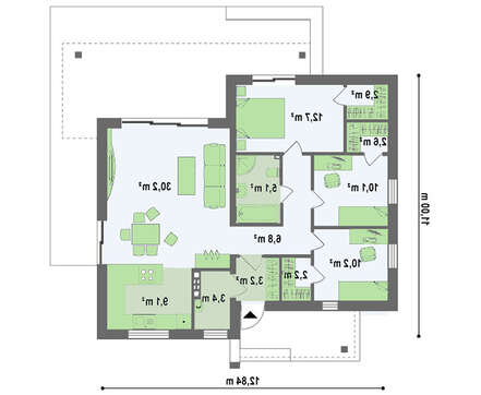 Современный одноэтажный загородный дом с плоской кровлей
