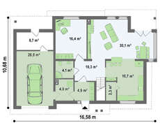 Двухэтажный коттедж с четырёхскатной кровлей