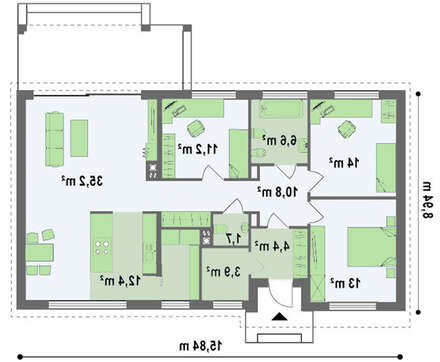 Одноэтажный современный коттедж для узкого участка Одноэтажный современный коттедж для узкого участка