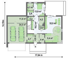 Проект дома модерн с гаражом для двух авто