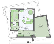 Проект современного компактного коттеджа с гаражом
