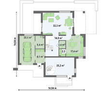 Аккуратный двухэтажный дом с плоской крышей