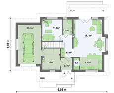 Проект красивого аккуратного дома с мансардой и гаражом