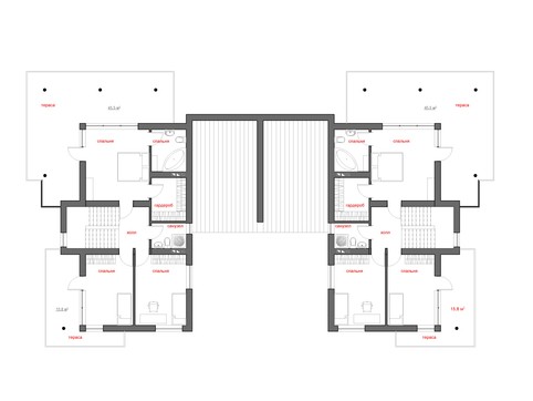 Современный коттедж на две семьи с плоской крышей