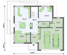 Проект дома с террасой, расположенной над гаражом