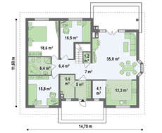 Проект просторного загородного дома с тремя спальнями