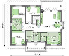 Проект классического 1,5-этажного дома с красивыми окнами