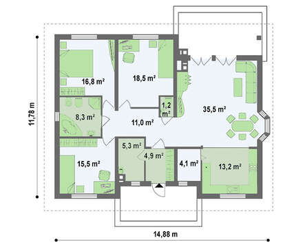 Каркасный вариант популярного проекта одноэтажного дома